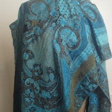 Load image into Gallery viewer, Mermaidcore Cashmere &amp; Silk Scarf Shaw Wrap Fringe Extra Wide

