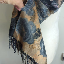 Load image into Gallery viewer, NWT Dark Romantic Floral Scarf Extra Soft With Fringe One Size
