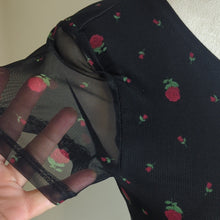 Load image into Gallery viewer, NWT Y2K Vibe Rose Print Stretch Sheer Black Mesh Sleeves Medium*
