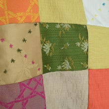 Load image into Gallery viewer, Crazy Quilt Large Rare Vintage Patchwork Quilt Embroidered Gold Satin Back 58x88
