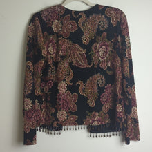 Load image into Gallery viewer, Whimsigoth Cardigan/Jacket Floral Paisley Animal Print Background Jewel Tasseled
