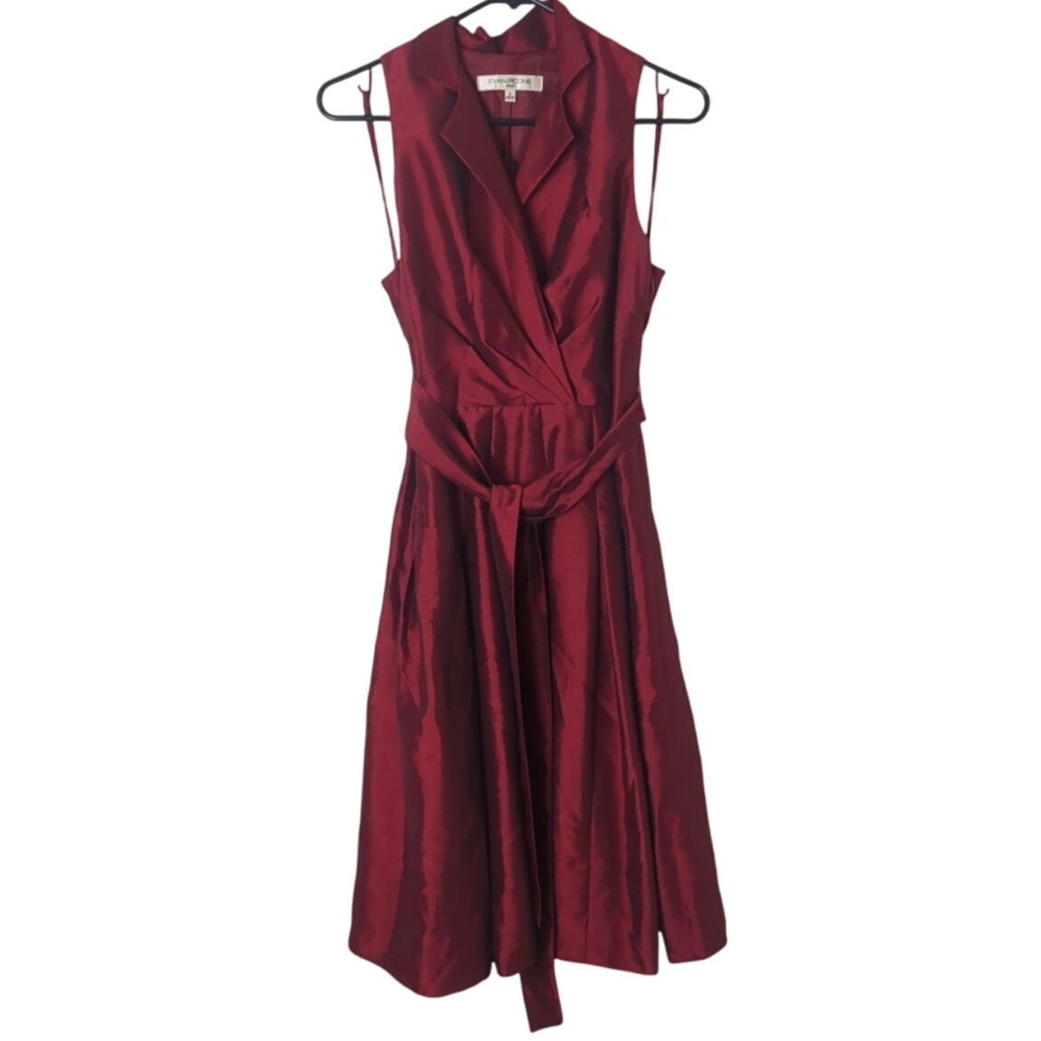 Evan Picone Red Holiday Fit & Flare Dress Belt Faux Wrap Women's 6