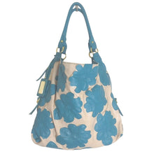 Load image into Gallery viewer, Large Turquoise Big Buddha Tan Canvas Floral Patchwork Tote Shoulder Bag
