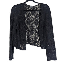 Load image into Gallery viewer, Vintage USA Dead Stock 90s /Y2K Black Lace Sequence Cropped Cardigan Size XL
