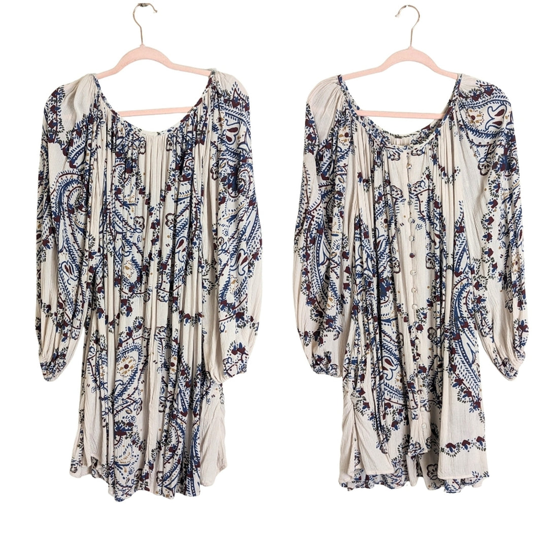 Free People Dress Women’s Size Large Ivory paisley combo Boho Tunic Women Small