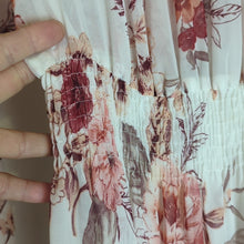 Load image into Gallery viewer, Maxi Floral Semi-Sheer Boho Chic Ruffled Smocked Dress Women's Size 6
