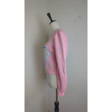 Load image into Gallery viewer, Vintage Cropped Hand Knit Sweater Balloon Sleeves Floral Design Women&#39;s Small
