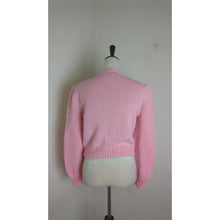Load image into Gallery viewer, Vintage Cropped Hand Knit Sweater Balloon Sleeves Floral Design Women&#39;s Small
