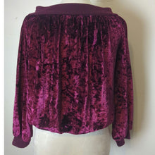 Load image into Gallery viewer, Moody Burgundy Velvet Boat Neck Pullover Top Balloon Sleeves Women's Small
