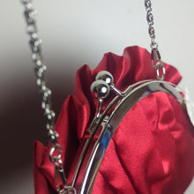 Load image into Gallery viewer, Holiday Red Evening Bag Roset Ruffle Metal Strap Kiss Lock Holiday
