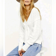 Load image into Gallery viewer, Free People Coco V neck White Waffle Knit Oversized Beach Casual Sweater Size M
