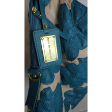 Load image into Gallery viewer, Large Turquoise Big Buddha Tan Canvas Floral Patchwork Tote Shoulder Bag
