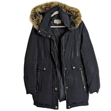 Load image into Gallery viewer, Fox Fur Hood Goose Down Coat  Puffer Black Women&#39;s Size Large
