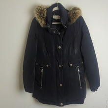 Load image into Gallery viewer, Fox Fur Hood Goose Down Coat  Puffer Black Women&#39;s Size Large
