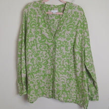 Load image into Gallery viewer, 100% Linen Button-up Tunic Top Boho Floral Brat Green Women&#39;s 22W
