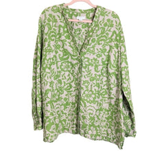 Load image into Gallery viewer, 100% Linen Button-up Tunic Top Boho Floral Brat Green Women&#39;s 22W
